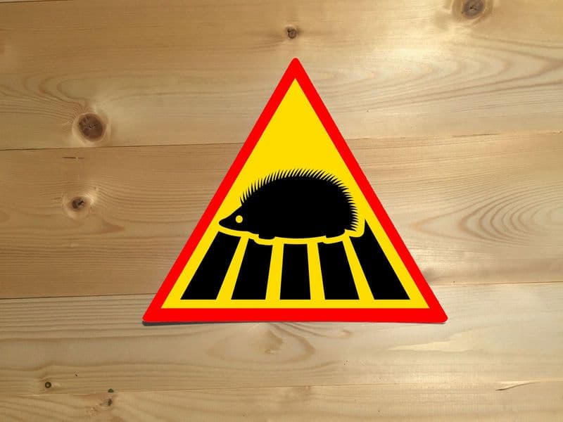 Hedgehog Crossing Warning Triangle sign - Metal Advertising Wall Sign