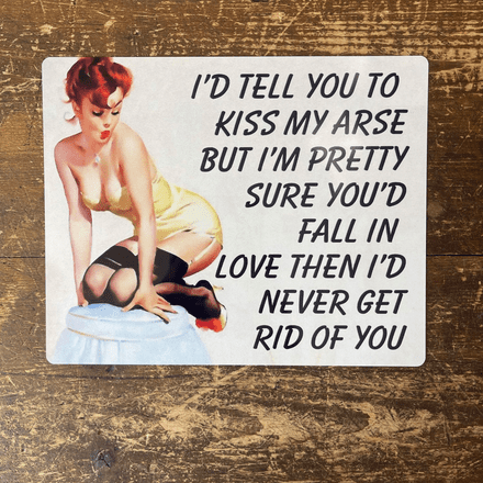 I'd tell you To kiss my arse But - Pin Up Girl - Metal Travel Wall Sign