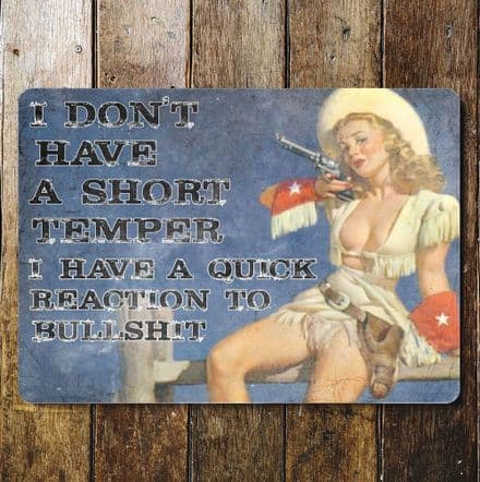 I don't have a Short Temper - Pin Up Girl - Metal Travel Wall Sign