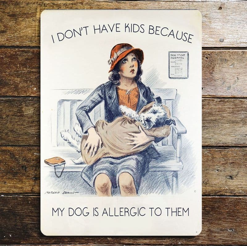 I don't Have Kids  My Dog Allergic To Them - Metal Personalised Art Wall Sign