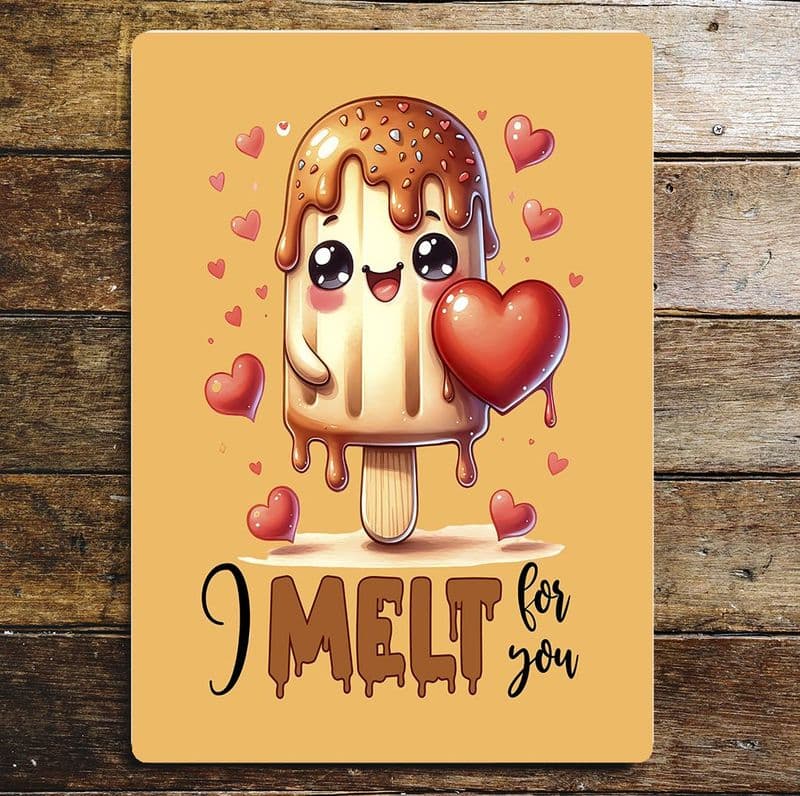 I melt for You orange heart valentines Metal Wall Sign