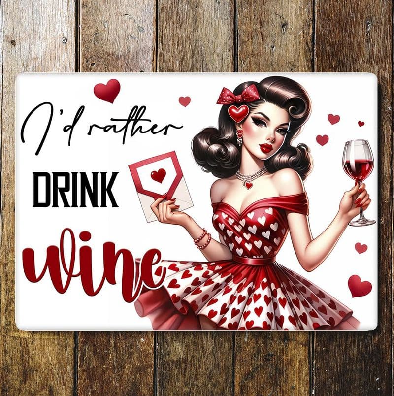 id rather drink wine, housewife humour funnyMetal Wall Sign