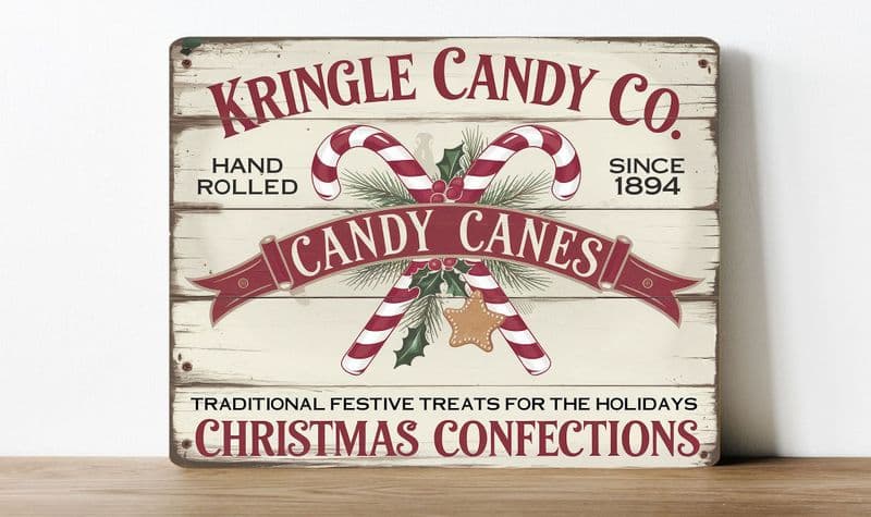 Kringle candy company, candy canes christmas  Metal Wall Sign