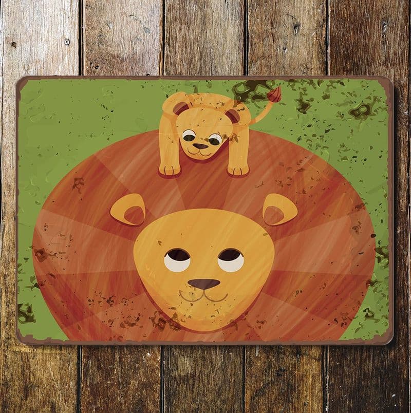lion cub father Metal Advertising Wall Sign