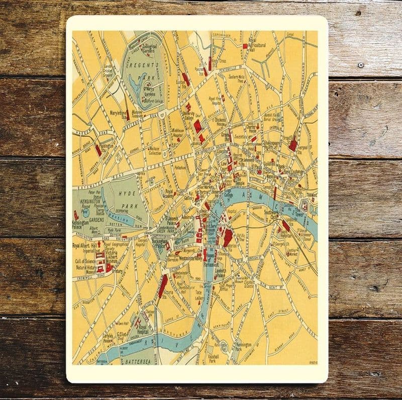London Map Vintage Thames - Metal Travel Wall Sign 1