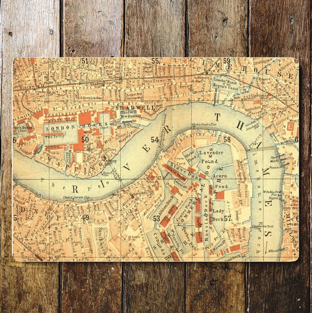 London Map Vintage Thames - Metal Travel Wall Sign 2 3