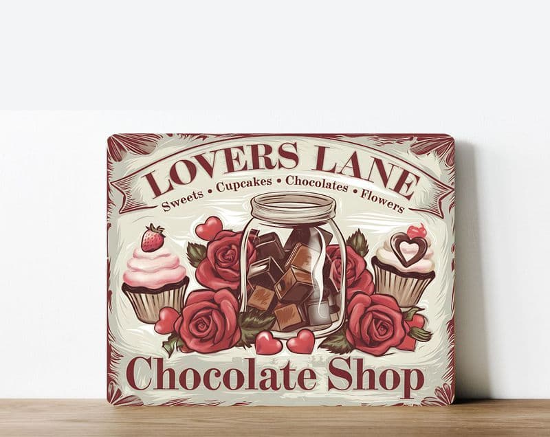 Lovers Lane chocolate shop jar, valentines  Metal Wall Sign