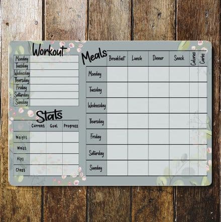 Metal Weekly food Stats and workout Wall Plan Planner - Metal Wall Sign