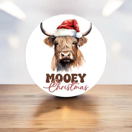 mooey Christmas highland cow festive circle - Metal Street Sign Wall Sign
