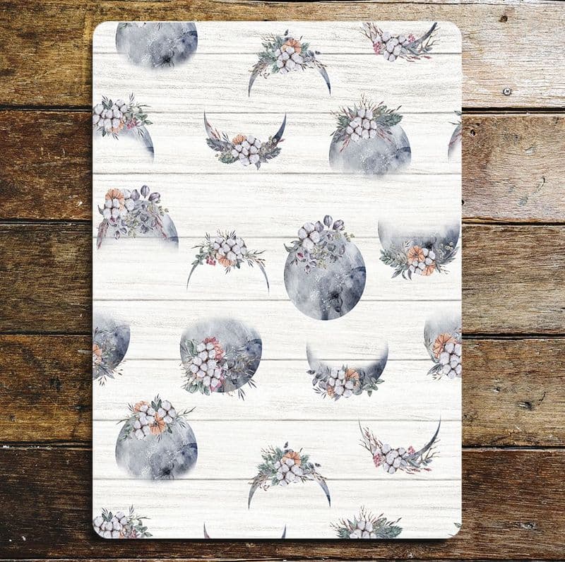 moon pattern flowers  - Metal Sign Plaque