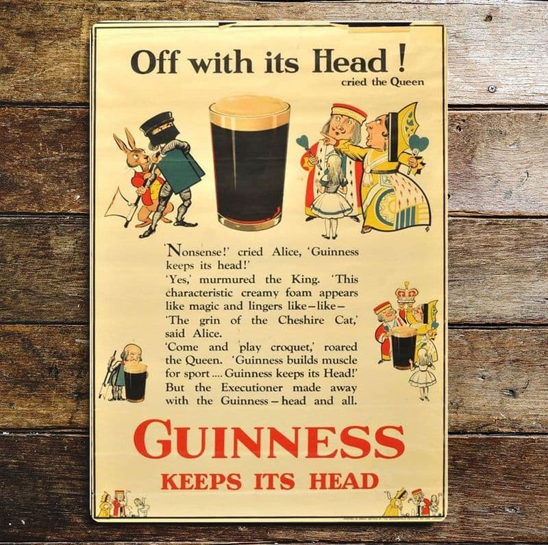 Off With its ! Guinness keeps its head alice in wonderland - Metal Advertising Wall Sign