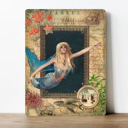 Old Style blonde/blue Mermaid window  Metal Wall Sign