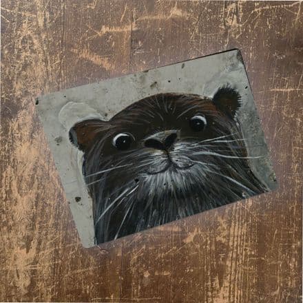 Otter animal Face Head Cute - Metal Animal Wall Sign