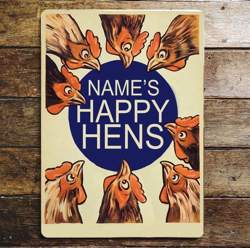 Personalised Name Happy Hens - Metal Travel Wall Sign