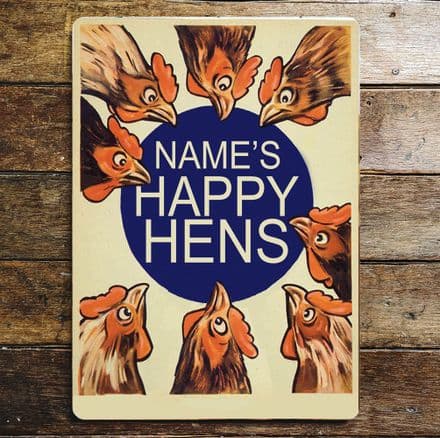 Personalised Name Happy Hens - Metal Travel Wall Sign