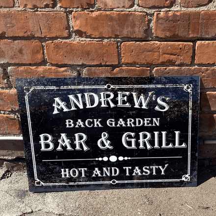 Personlised Custom Name Bar and Grill BBQ - Metal Wall Sign