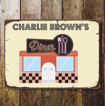 Personlised Name Diner Kitchen - Metal Vintage Wall Sign