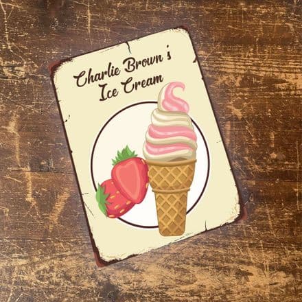 Personlised Name Ice Cream Retro - Metal Vintage Wall Sign