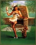 Pin Up Girl BBQ Dog spaniel  - Metal Personalised Art Wall Sign