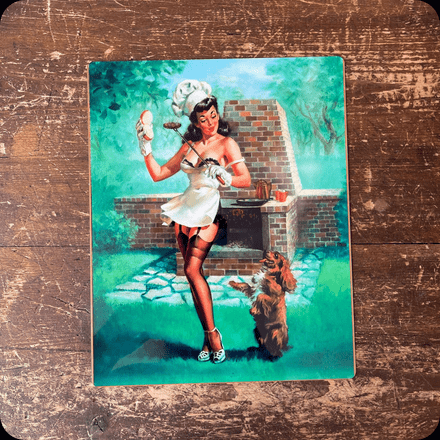 Pin Up Girl BBQ Dog spaniel - Metal Personalised Art Wall Sign