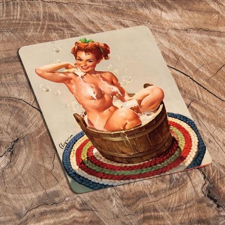 Pin Up Girl In Bath Tub - Metal Plaque Art Wall Sign