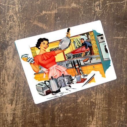 Pin Up Girl Kitchen Cleaning - Metal Plaque Art Wall Sign