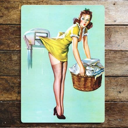 Pin Up Girl Laundry - Metal Plaque Art Wall Sign