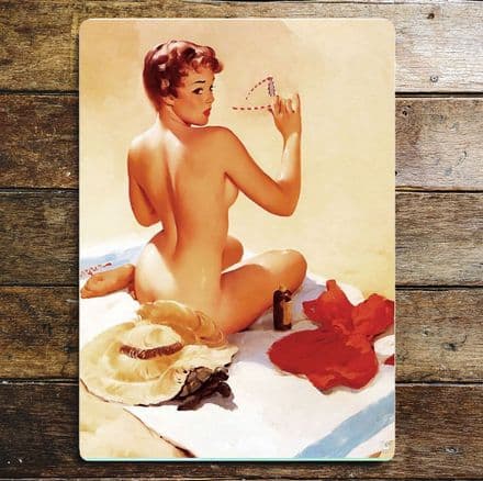 Pin Up Girl On Beach Sunglasses - Metal Plaque Art Wall Sign