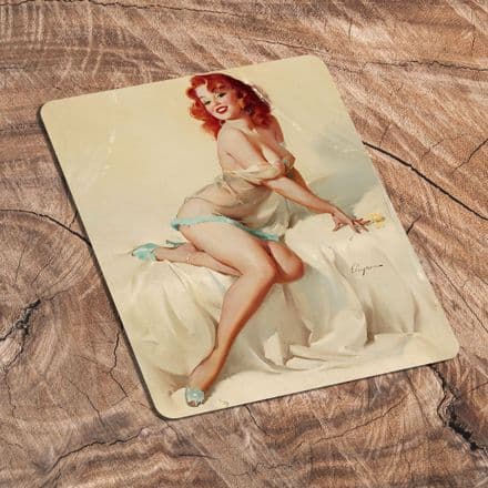 Pin Up Girl On Bed - Metal Plaque Art Wall Sign