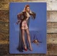 Pin Up Girl Spaniel Naughty Dog eating shoe  - Metal Plaque Art Wall Sign