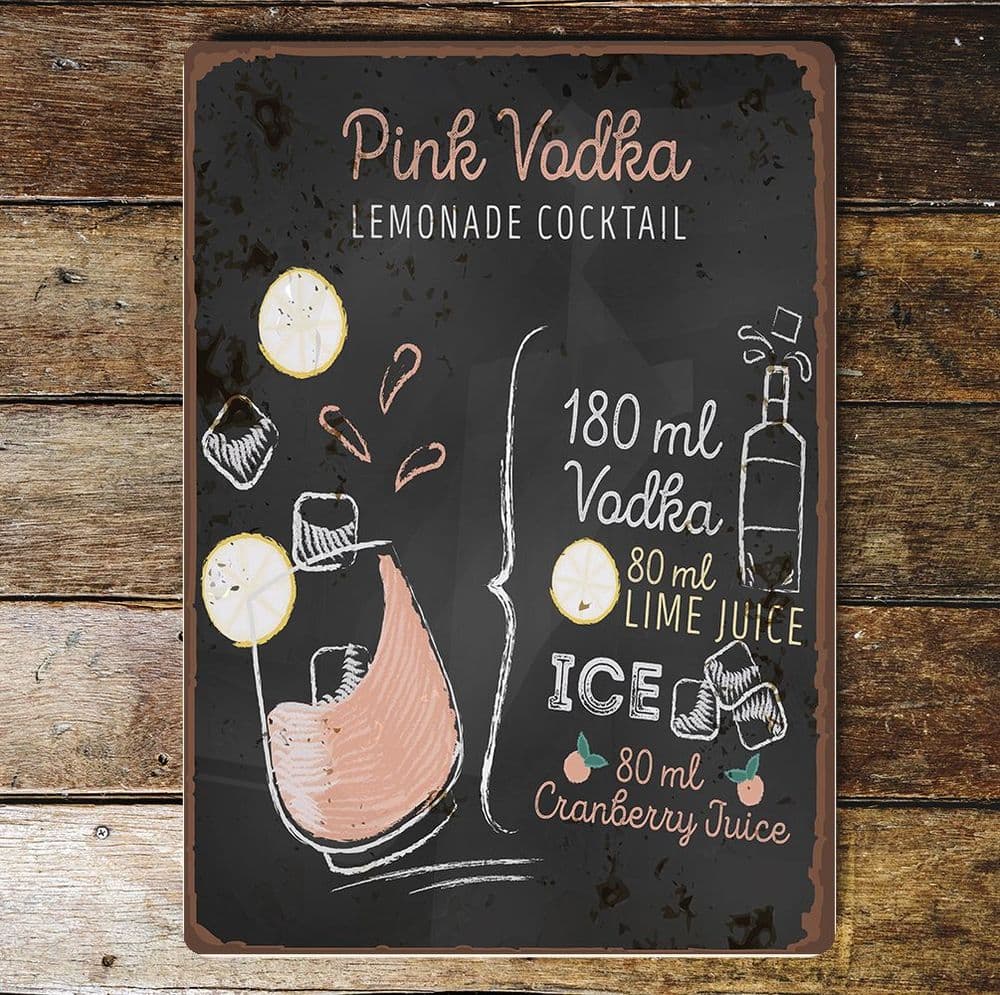 Pink vodka lemonade cocktail - Metal Wall Sign Plaque