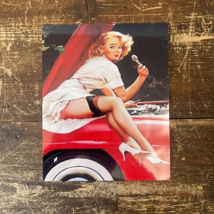 Pinup Girl Garage Car - Metal Plaque Wall Sign