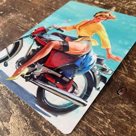 Pinup Girl Garage Motorbike bike - Metal Humour Wall Sign