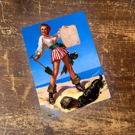 Pinup Girl Pirate Beach Dog spaniel - Metal Pin Up Wall Sign