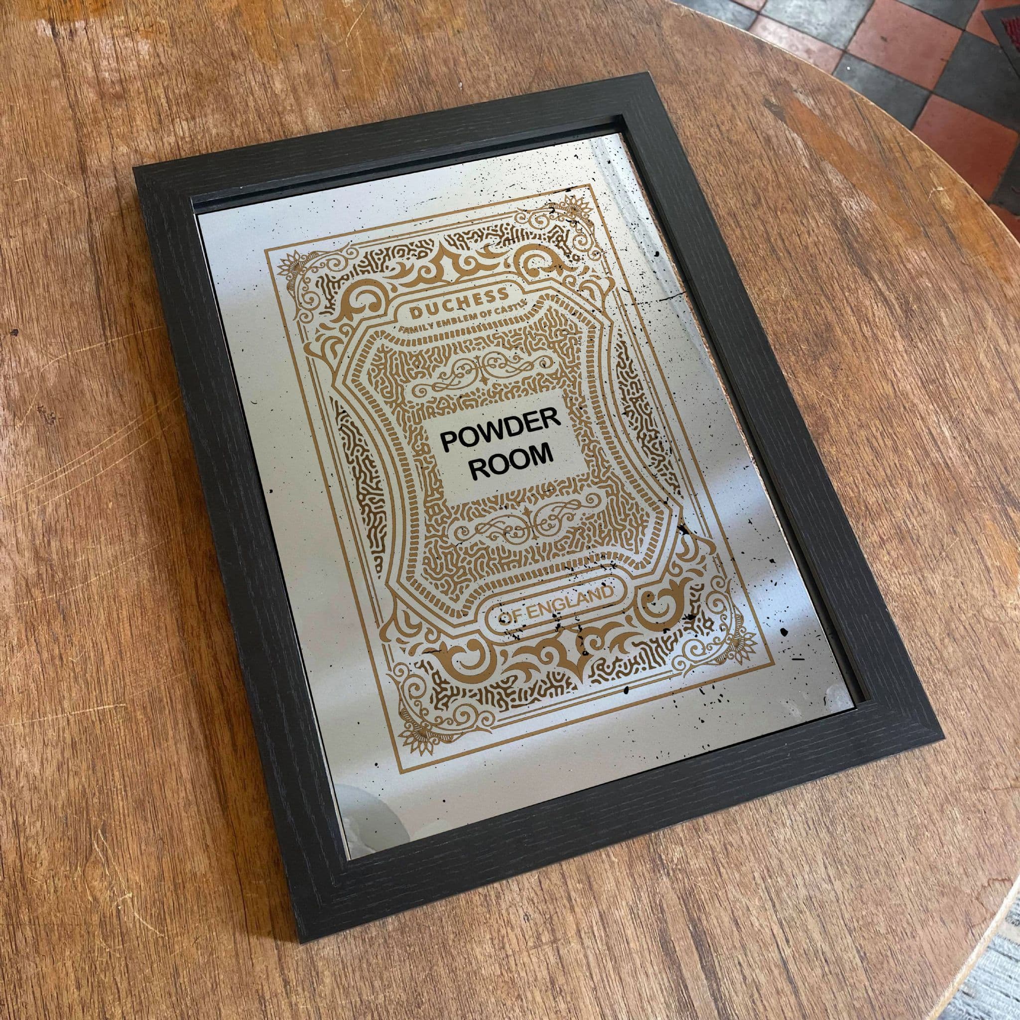 Powder Room Mirror - Mirroed Metal Wall Sign
