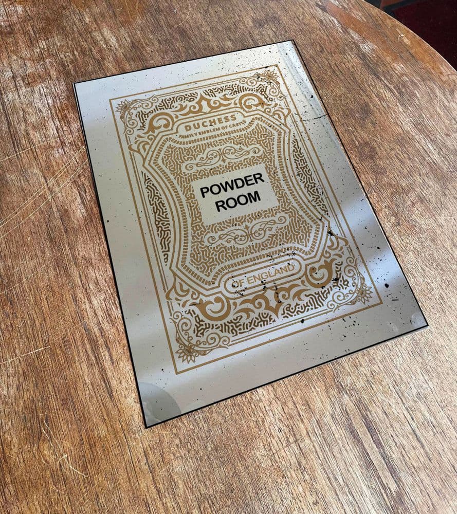 Powder Room Mirror - Mirroed Metal Wall Sign