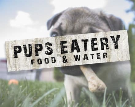 Pups Eatery Food and Water Dog Metal Sign Plaque