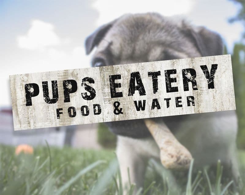 Pups Eatery Food and Water Dog Metal Sign Plaque