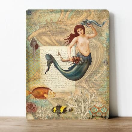 Renaissance Style Mermaid and Fish Metal Wall Sign