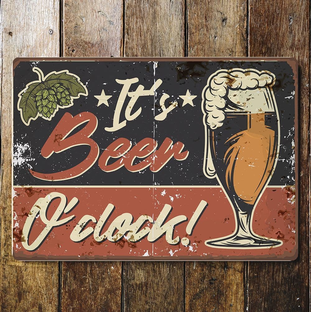 Retro It s Beer O clock - Metal Wall Sign Plaque
