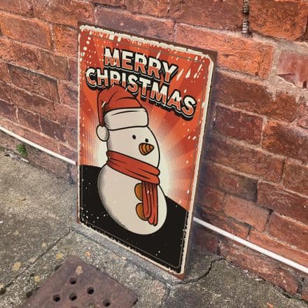 Retro Snowman Merry Christmas - Metal Advertising Wall Sign