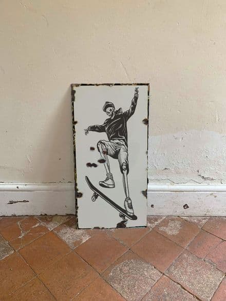 Skateboard Skeleton - Metal Wall Sign