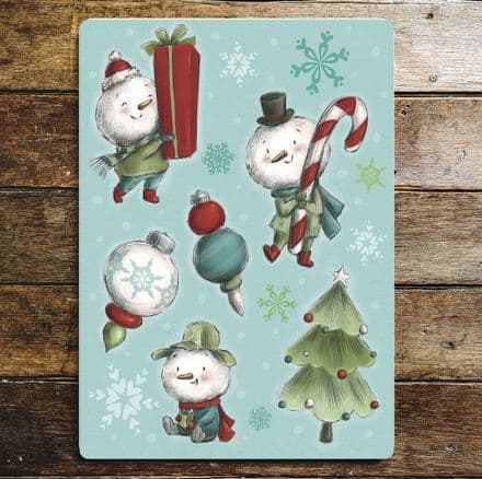 Snow Man Christmas Tree Candy Cane Cute - Metal Typography Wall Sign