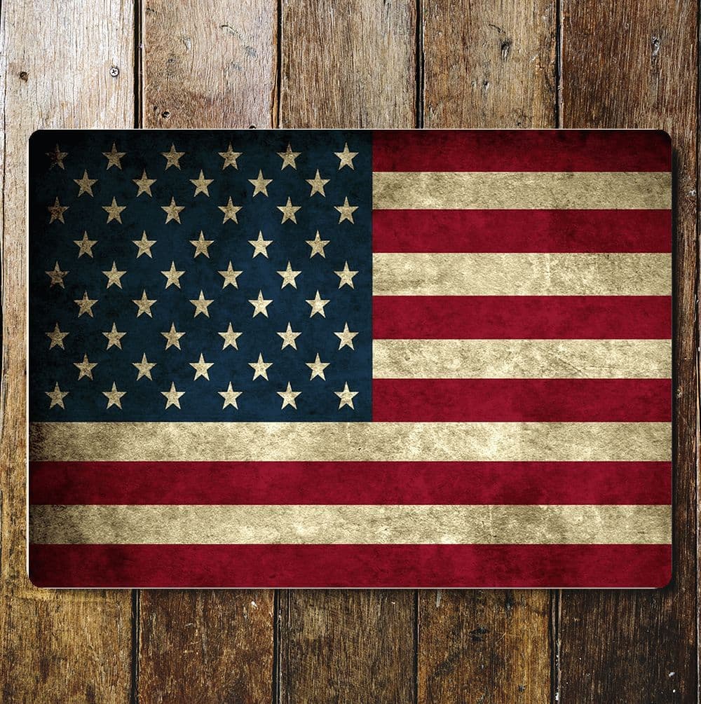 America File. Sign USA America Flag Vintage - Metal Travel Wall Sign