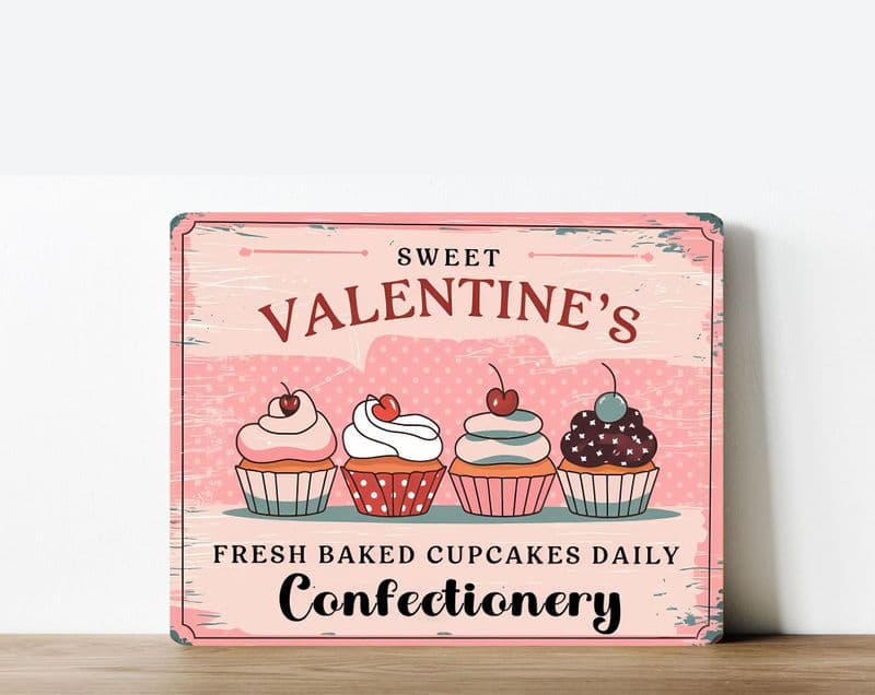 Valentines confectionery cupcake  Metal Wall Sign