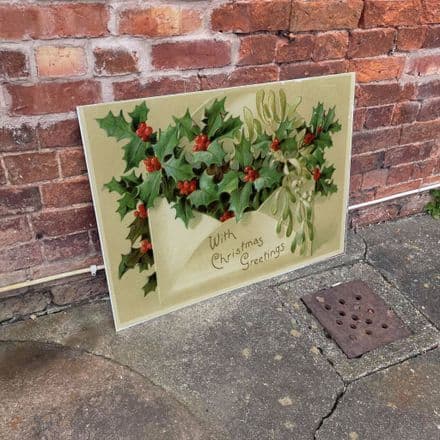 Vintage Christmas Holly Telegram - Metal Wall Sign