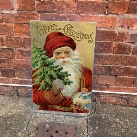 Vintage Christmas Joyful Father christmas - Metal Wall Sign