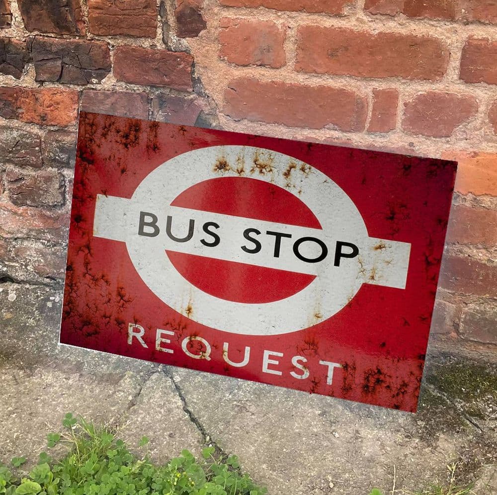 Request Signs Vintage Look Bus Stop Request - Metal Sign Plaque