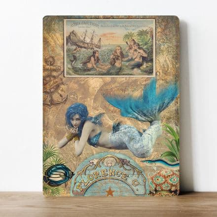 Vintage style portrait  Mermaids on beach  Metal Wall Sign