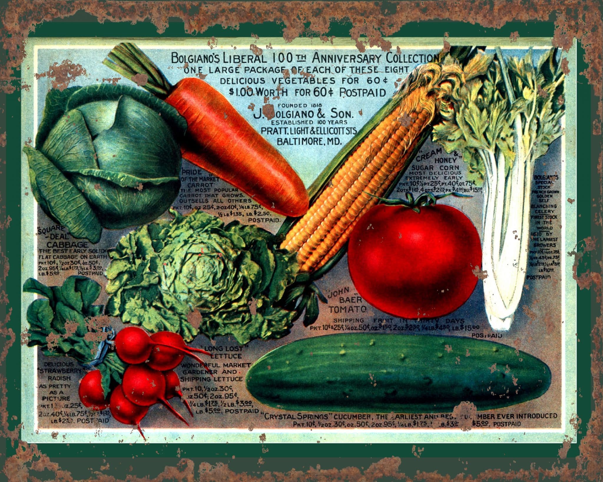 Vintage Veg Vegetable Metal Sign Plaque